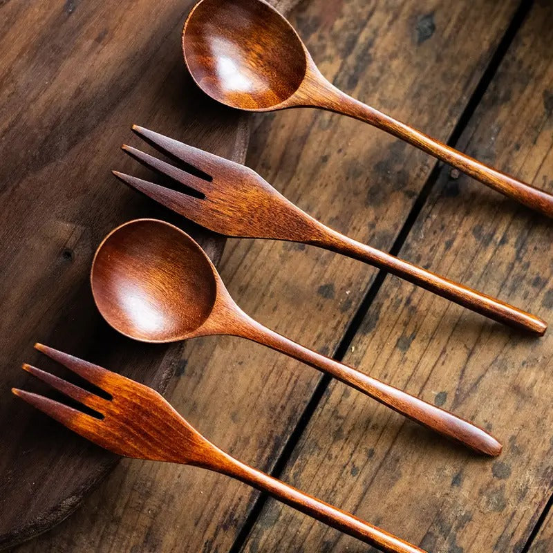 Rustic Wood Salad Cutlery Set