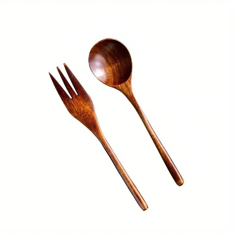 Rustic Wood Salad Cutlery Set