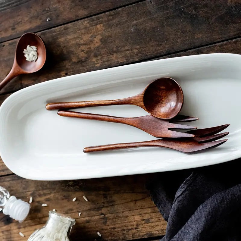 Rustic Wood Salad Cutlery Set