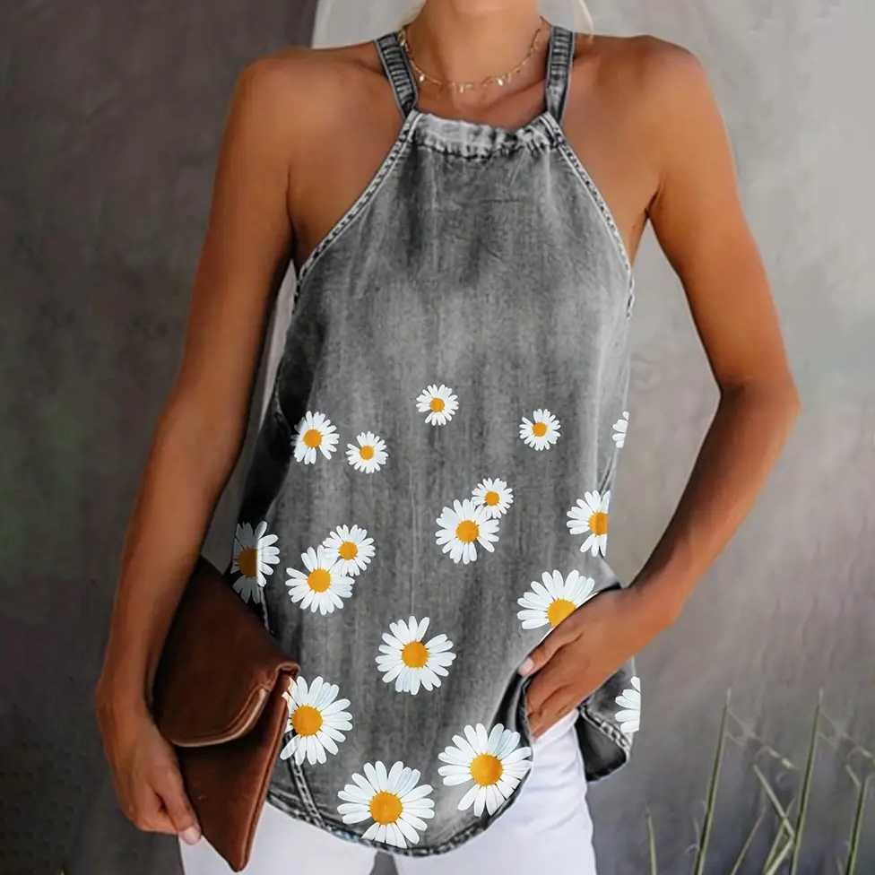 Blossom Daisy Denim Halter Top