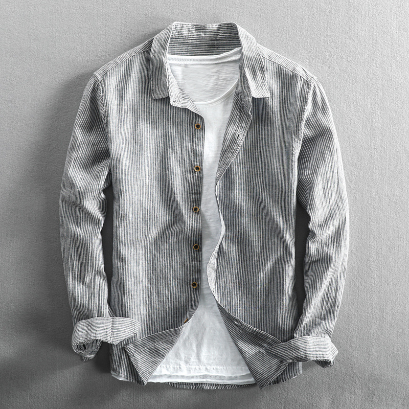 DAN HARRISON STRIPED LINEN SHIRT