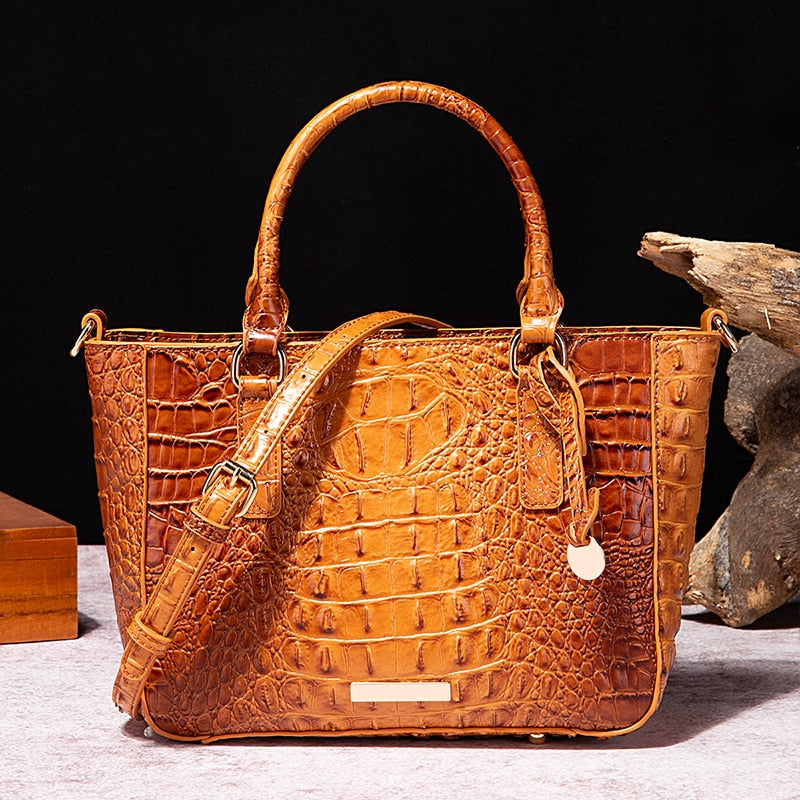 Calienne Croc Embossed Leather Handbag