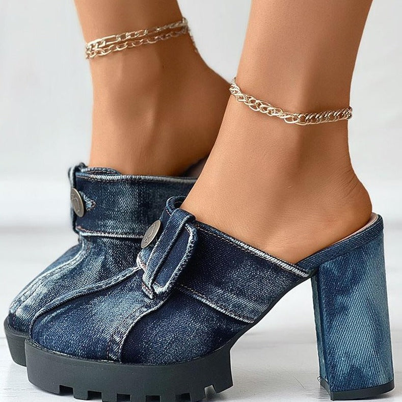 Savannah Sleek Denim Mules