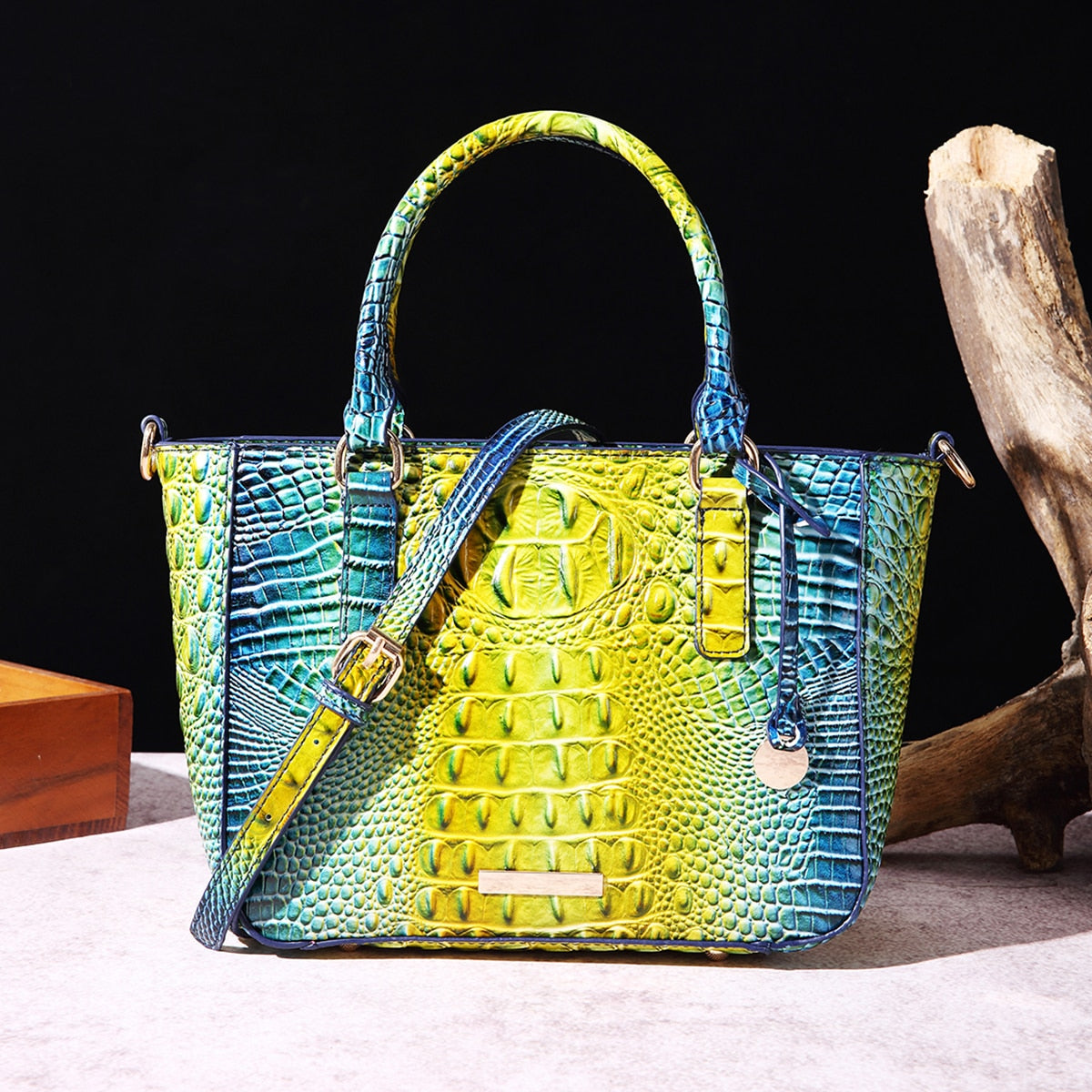 Calienne Croc Embossed Leather Handbag