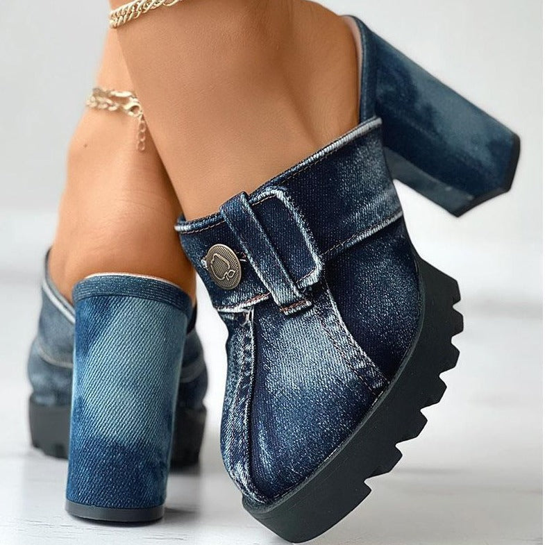 Savannah Sleek Denim Mules