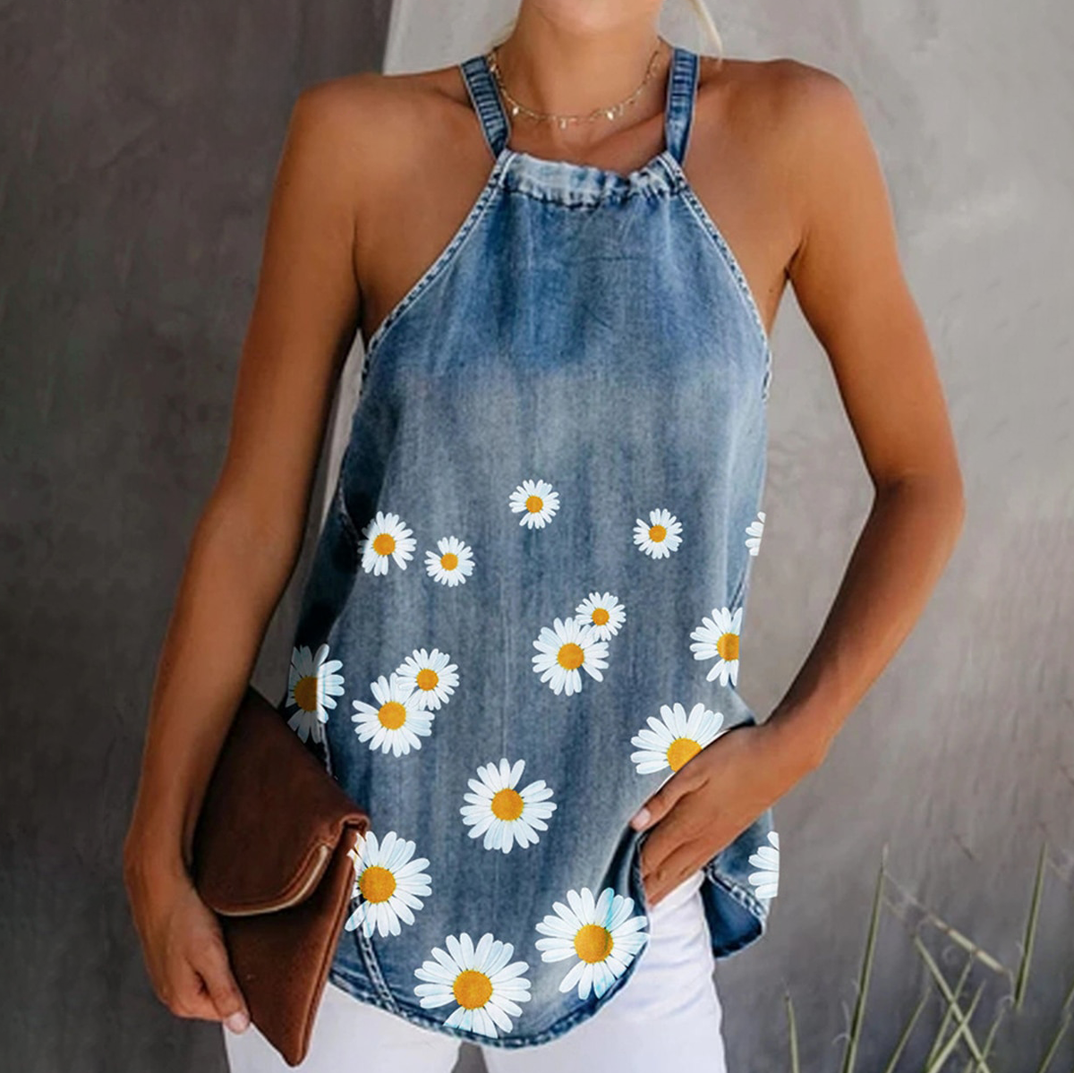 Blossom Daisy Denim Halter Top