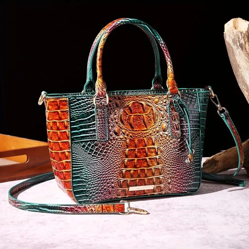 Calienne Croc Embossed Leather Handbag