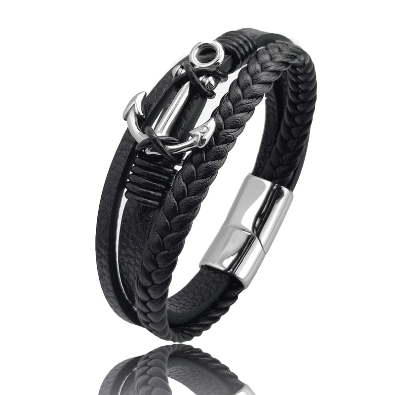 Classic Anchor Leather Bracelet