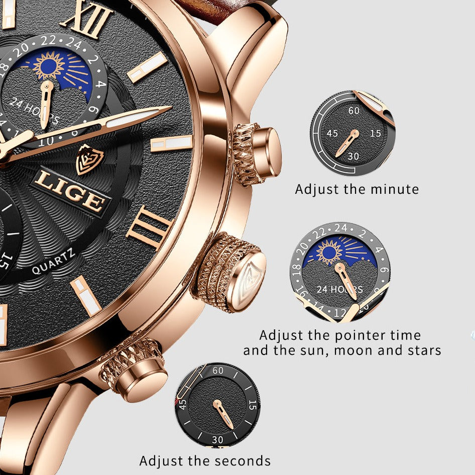 Lige Luxe Leather Watch