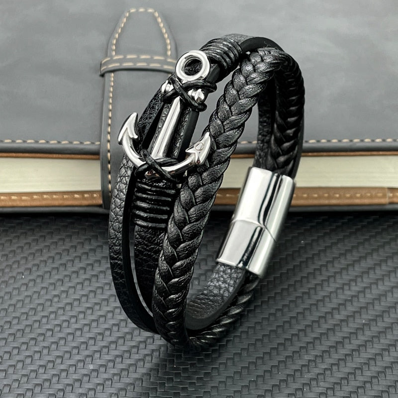 Classic Anchor Leather Bracelet