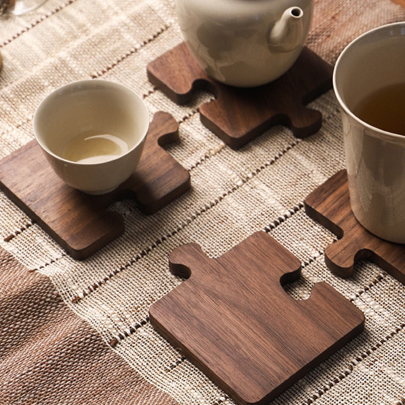 PrestigeCraft™ Equisite Walnut Puzzle Coaster Set