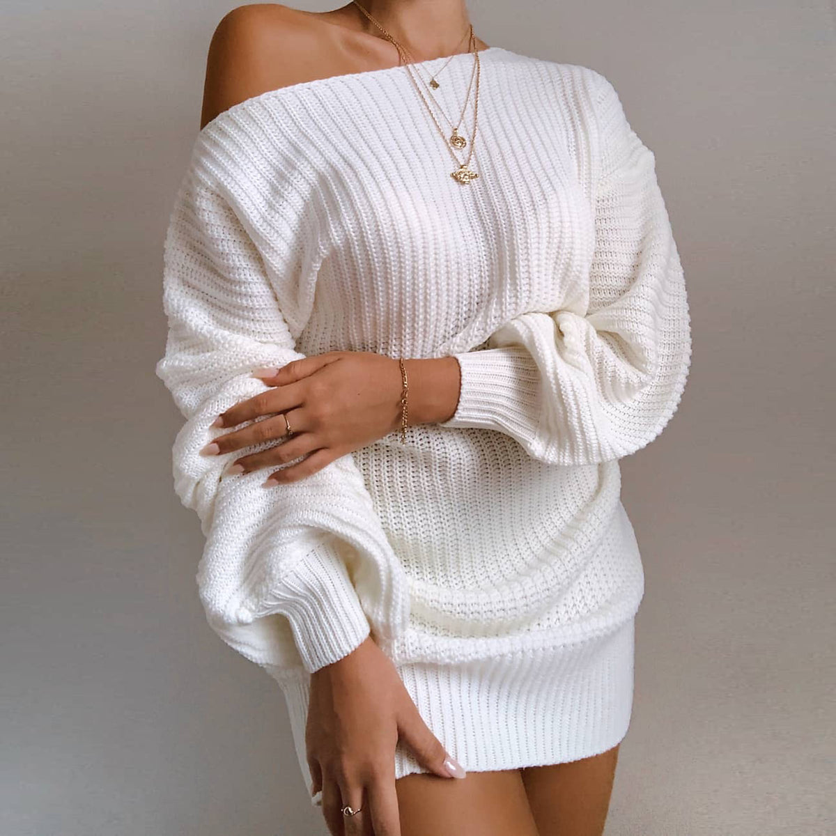 Damaris Versatile Off-Shoulder Sweater Dress