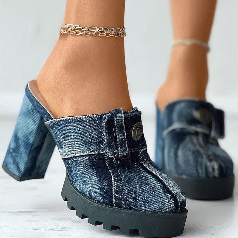 Savannah Sleek Denim Mules
