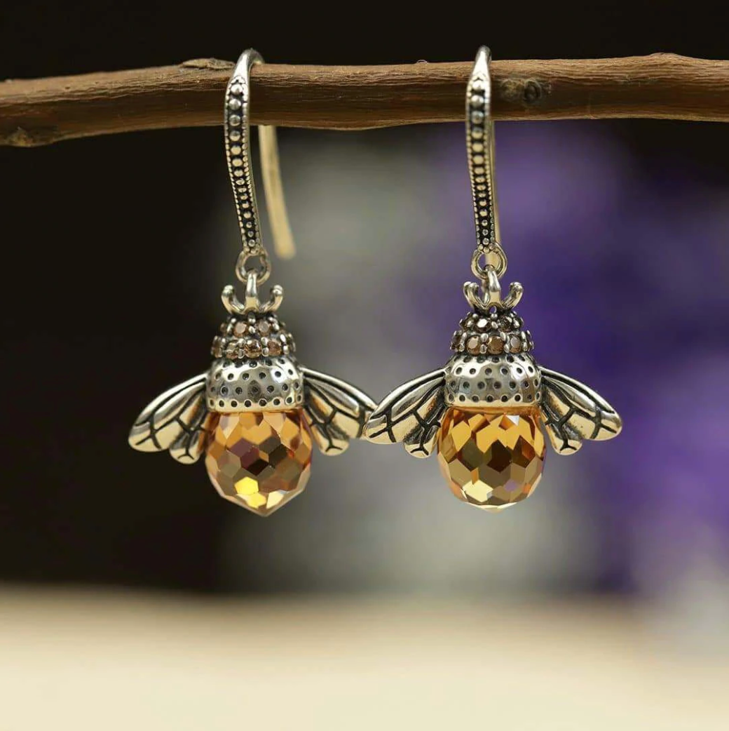Exquisite 925 Sterling Silver Crystal Bee Earrings